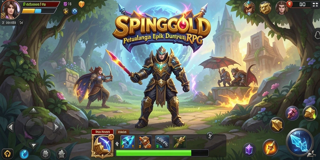 Screenshot gameplay SPINGOLD menampilkan petualangan seru karakter RPG.